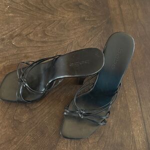 bebe Black Strappy Square-Toe Mule Heels